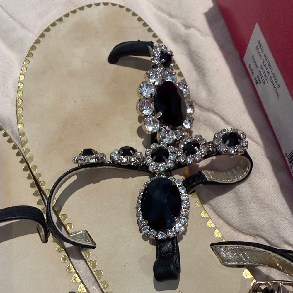 🌴 Lilly Pulitzer Katie Sandals Black Crystal Embellishment XL w box Fantastic!! - Picture 6 of 8